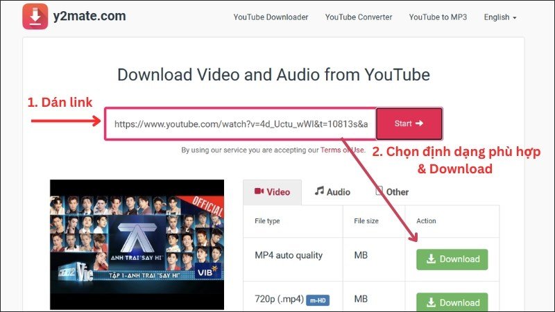 Sử Dụng Y2mate.com