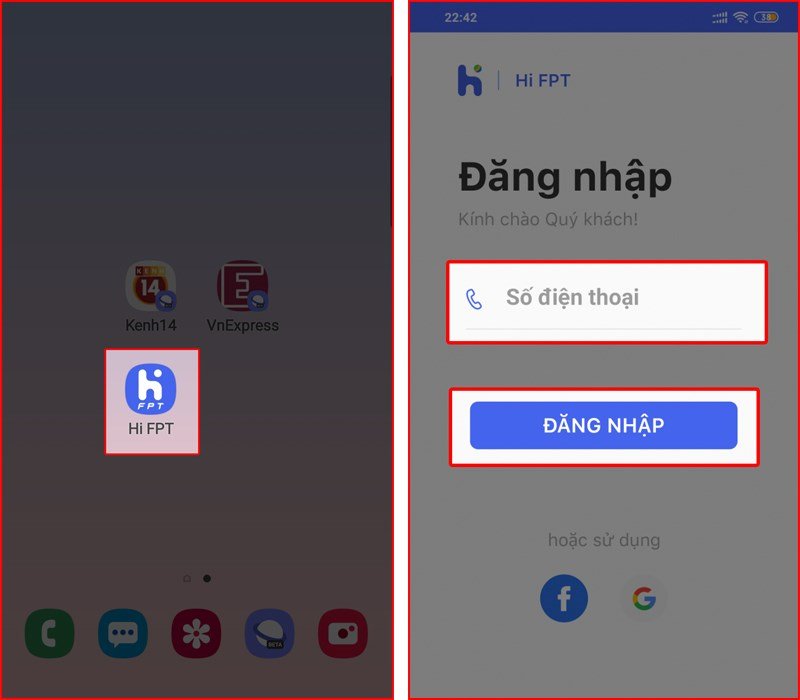 Đăng nhập ứng dụng Hi FPT