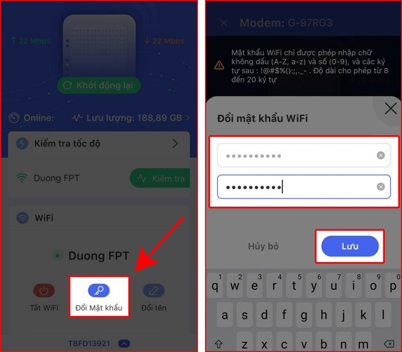 Thay đổi mật khẩu và xác nhận