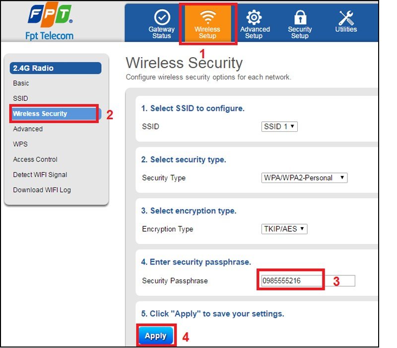 Tại mục "Enter security passphrase", nhập mật khẩu mới