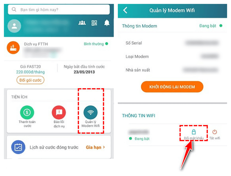 Truy cập Quản lý Modem WiFi > Đổi mật khẩu
