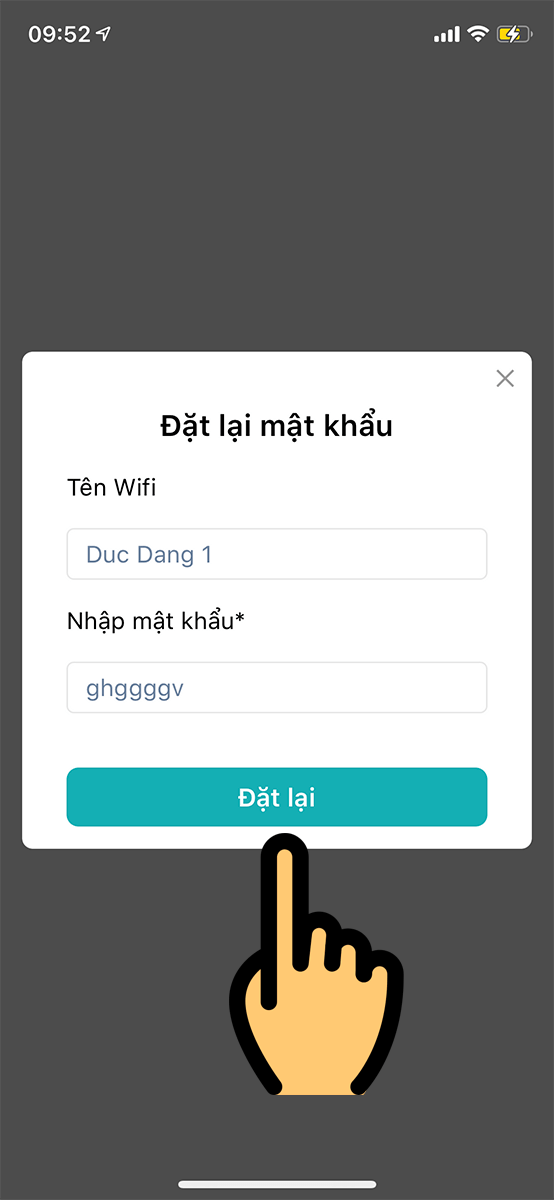 Cập nhật mật khẩu và bấm đặt lại